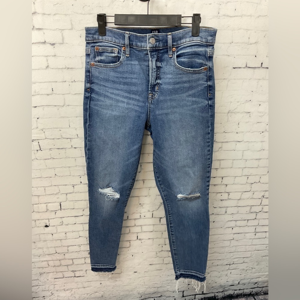 Gap 1969 High Rise True Skinny Jeans Womens 29r Blue Denim Distressed Pant (T2